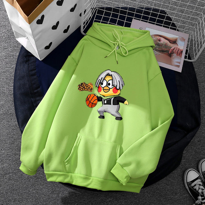 Unisex Kapuzenpullover mit Comic-Küken Basketballprint, Kängurutasche und weichem Fleece – Auréline