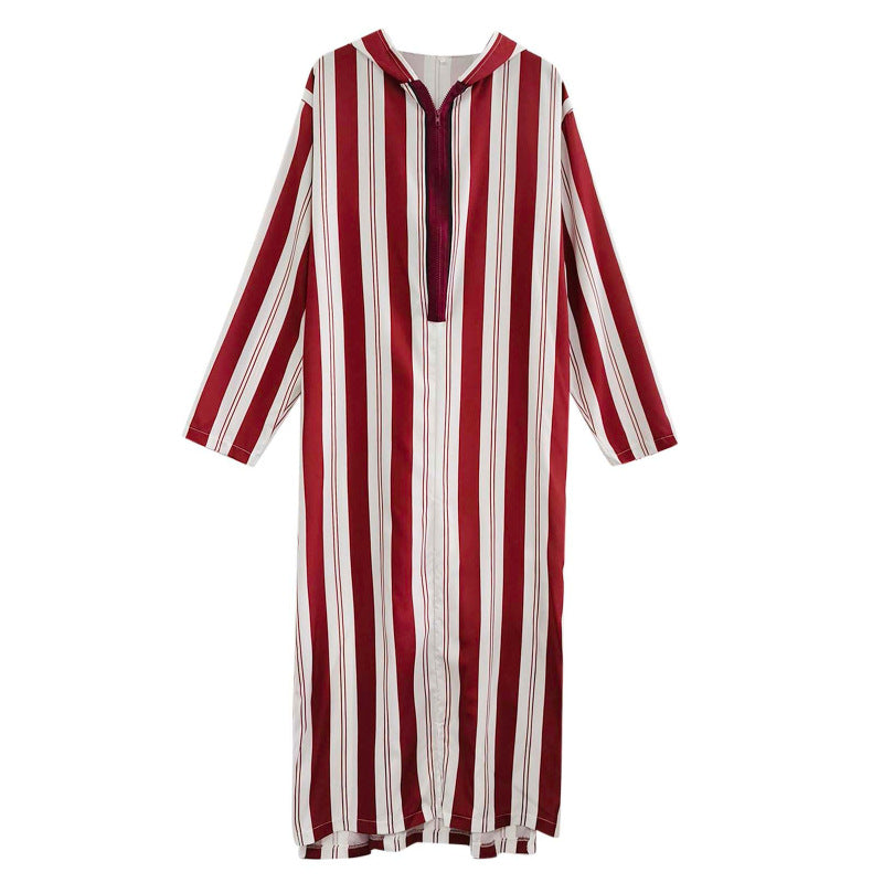 Damen nan langes Kapuzen-Hemdkleid mit frontalem Reißverschluss und senkrechtem Streifenmuster Echo Archiv