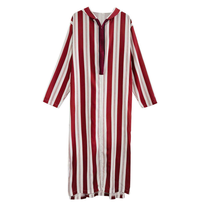 Damen nan langes Kapuzen-Hemdkleid mit frontalem Reißverschluss und senkrechtem Streifenmuster Echo Archiv