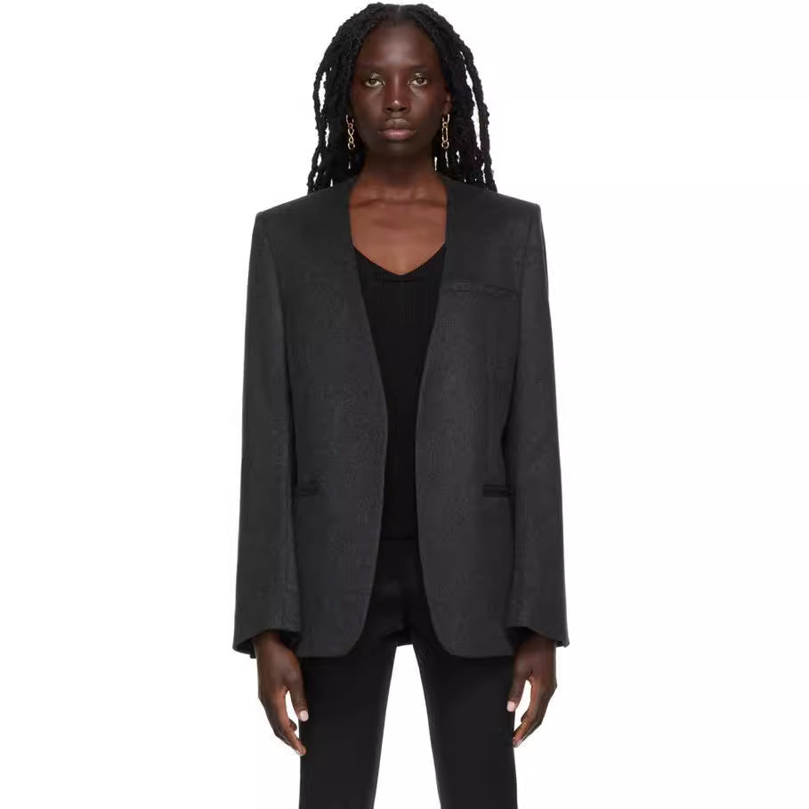 Damen Kragenloser Longblazer mit offenem Fall und Cape-Effekt Echoarchiv