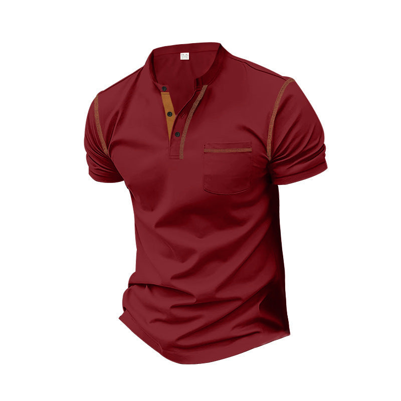 Herren shirt mit modernem Henley-Kragen und praktischen Brusttasche – Arvello