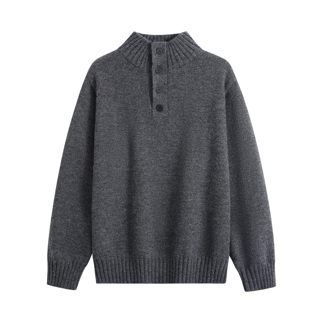 Herren Oversize-Strickpullover mit halber Knopfleiste, hohem Rippkragen & geripptem Saum Echoarchiv