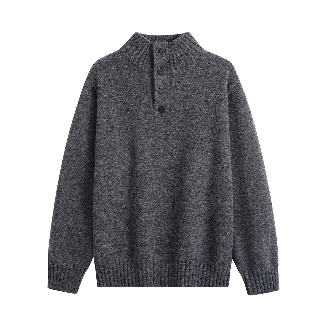 Herren Oversize-Strickpullover mit halber Knopfleiste, hohem Rippkragen & geripptem Saum Echoarchiv