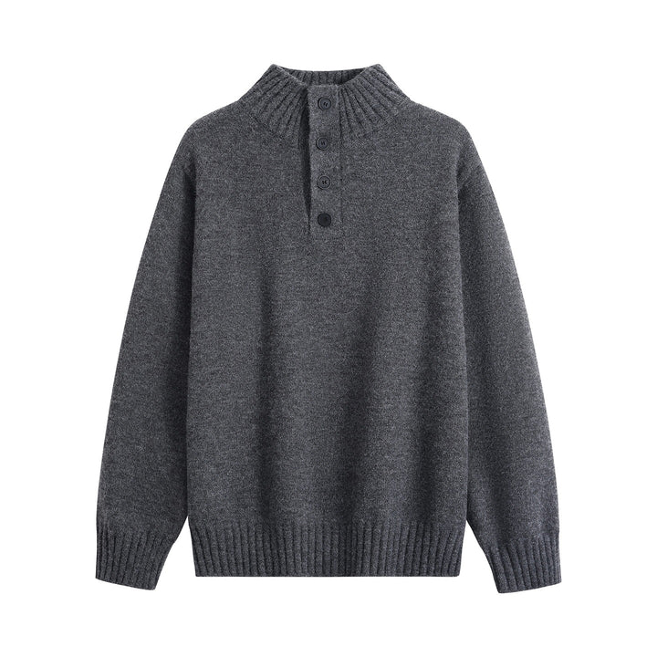 Herren Oversize-Strickpullover mit halber Knopfleiste, hohem Rippkragen & geripptem Saum Echoarchiv