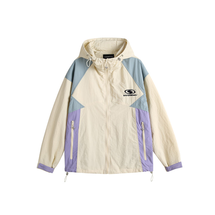 Unisex Leichte Kapuzen‑Windjacke im Colorblock‑Design mit Zwei‑Wege‑Reißverschluss Echoarchiv