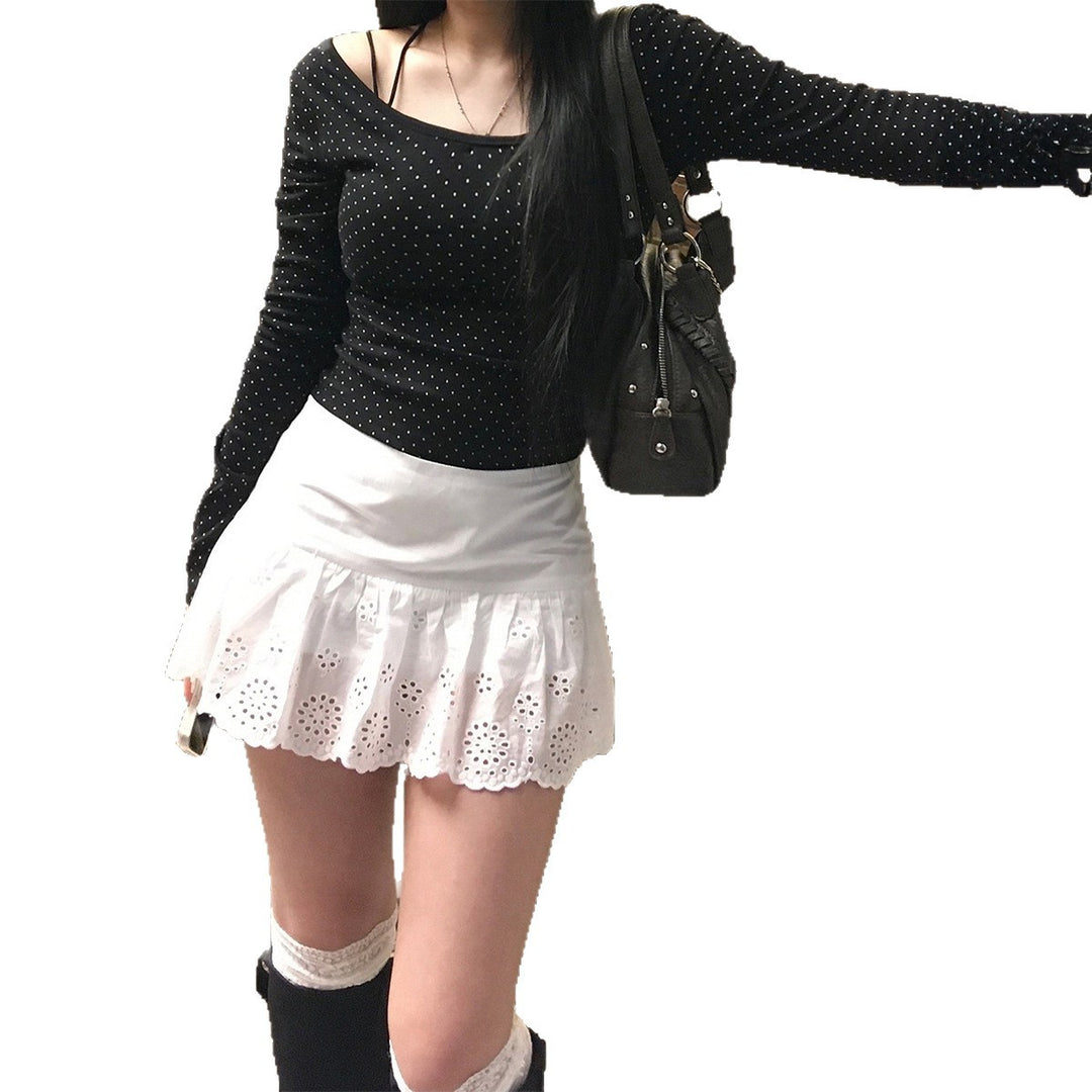 Damen nan geripptes Crop-Longsleeve mit feinem Pünktchenmuster und U-Ausschnitt Echo Archiv