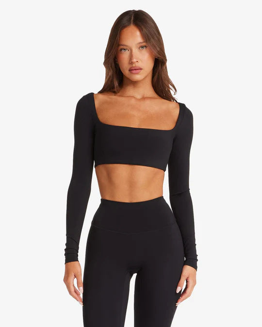 Damen Sportliches Langarm Crop-Top Echo Archiv