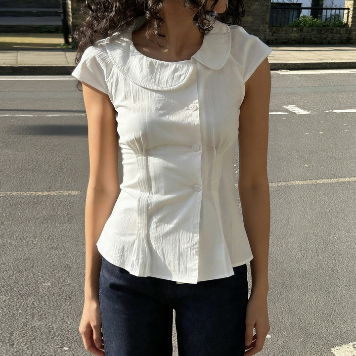 Damen klassisches Kurzarmblusenshirt mit modischem Kragen Echo Archiv