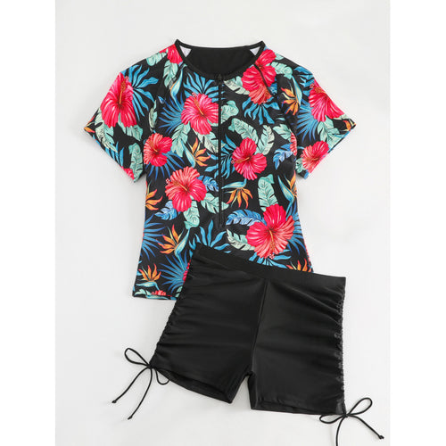 Damen Surf-Badeanzug-Set mit floralem Kurzärmel-Oberteil und komfortablen Shorts Echo Archiv