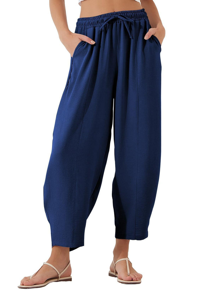 Damen Bequeme, weit geschnittene Sommerhose mit elastischem Bund und seitlichen Taschen Echo Archiv