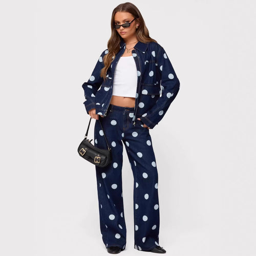 Damen Polka-Dot Denim-Set mit lässiger Schnittführung und angesagten Details Echo Archiv