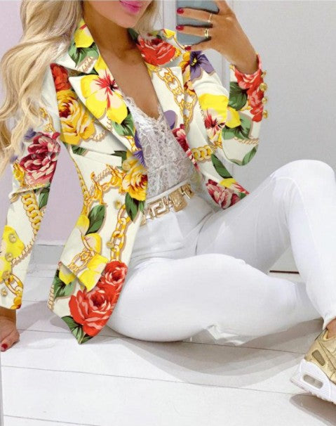 Damen Zweiteiliges Blazer-und-Hose-Set mit Schmetterlingsprint und glamourösem Glitzereffekt – Valéne