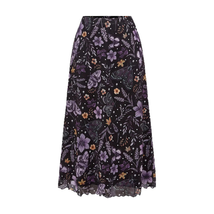 Damen Midirock aus Chiffon mit Blumen- und Schmetterlingsprint und elastischem Bund – Avérine