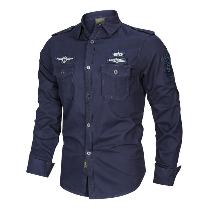 Herren Hemd im Military‑Style mit Schulterepauletten, Brustpattentaschen und Badge‑Applikationen – Arvello