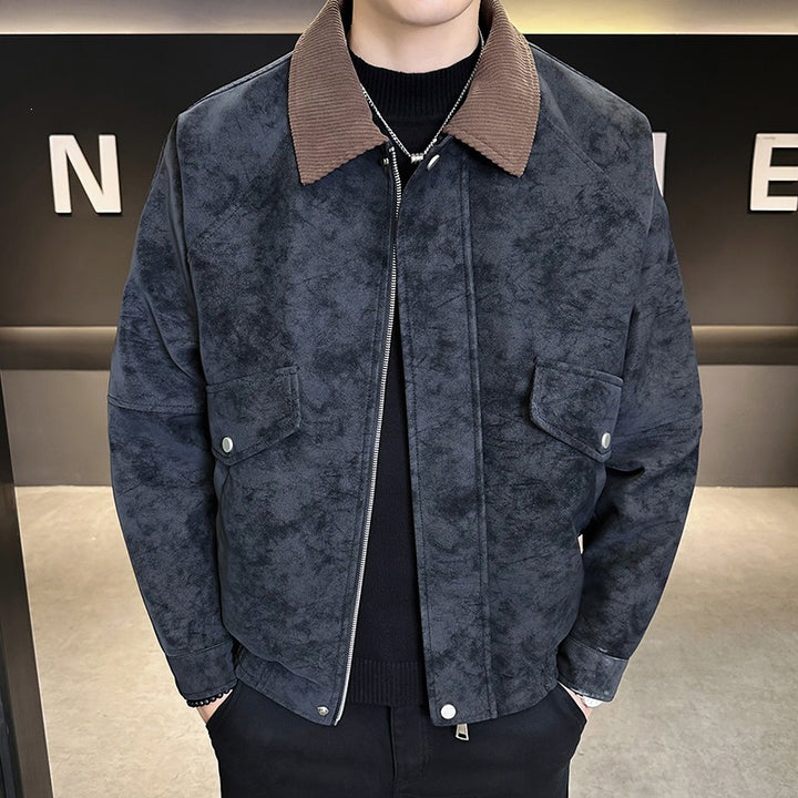 Herren Oversize Utility-Bomberjacke aus Kunstleder mit geripptem Saum und Hemdkragen Echoarchiv