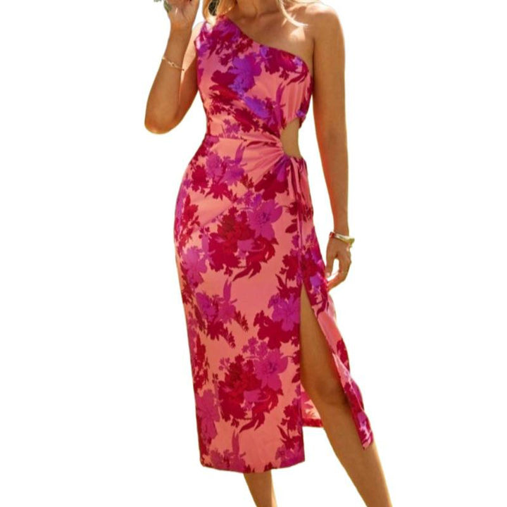 Damen Midikleid mit asymmetrischem Schnitt und Chevron-Muster Echo Archiv