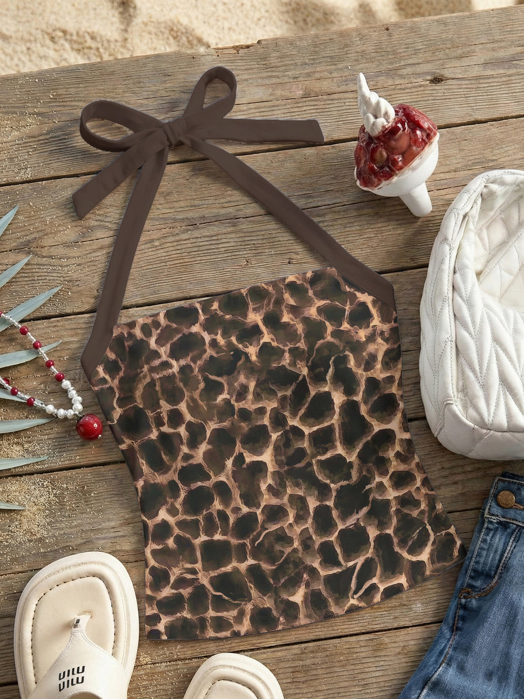 Damen Neckholder Top mit verspieltem Leopardenmuster Echo Archiv