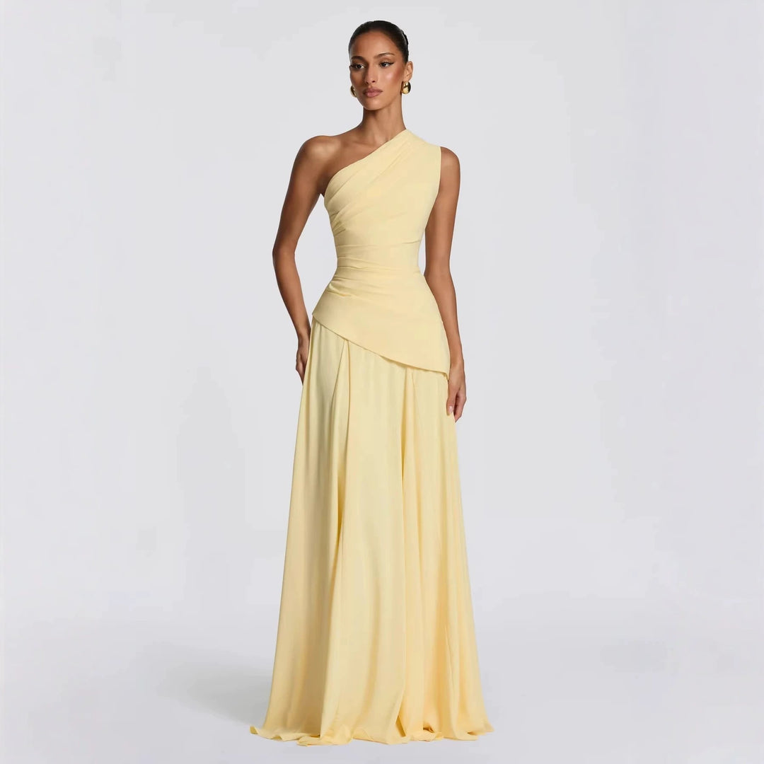 Damen Elegantes One-Shoulder Maxikleid mit fließenden Drapierungen Echo Archiv