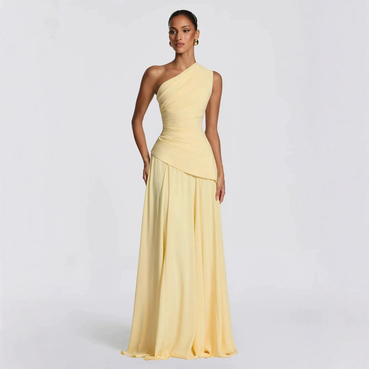 Damen Elegantes One-Shoulder Maxikleid mit fließenden Drapierungen Echo Archiv