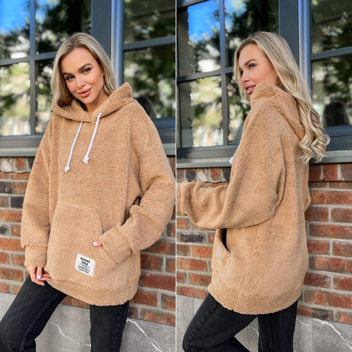 Damen Kuscheliger Teddy-Hoodie mit Kapuze, Kängurutasche und Oversize-Schnitt Echoarchiv