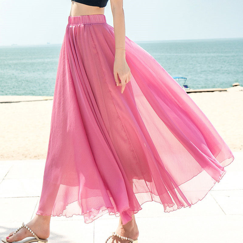 Damen nan fließender Maxirock aus Chiffon mit elastischem Bund und mehrlagigem Volant Echo Archiv