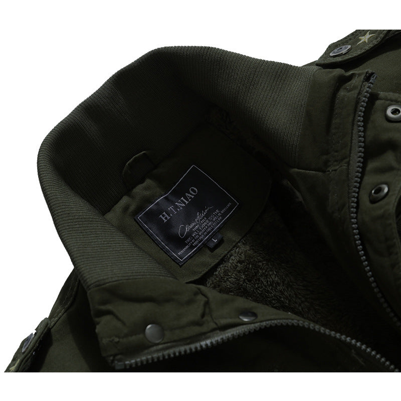 Herren Canvas-Flightjacke mit wärmender Fleece-Innenlage, Schulterklappen und Multifunktions-Taschen – Taviero