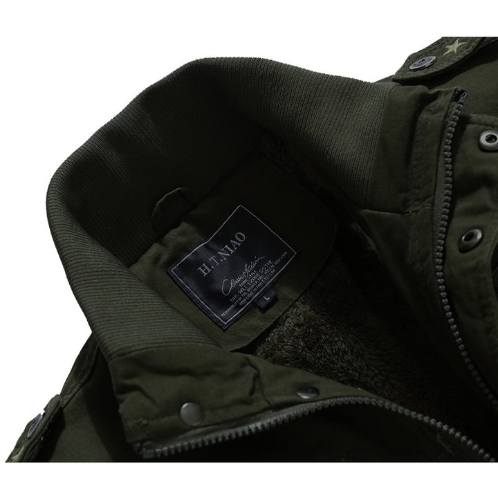 Herren Canvas-Flightjacke mit wärmender Fleece-Innenlage, Schulterklappen und Multifunktions-Taschen – Taviero