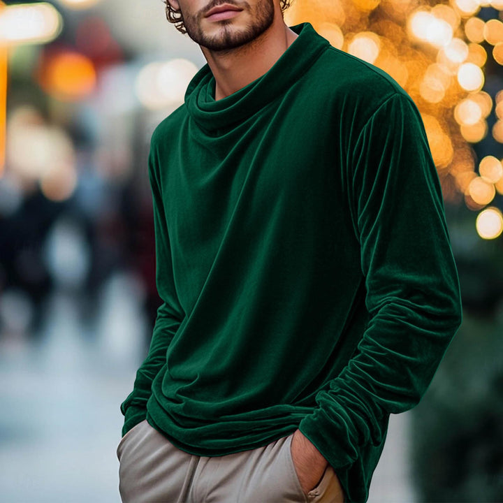Herren Samt-Langarmshirt mit Schalkragen – Marzano
