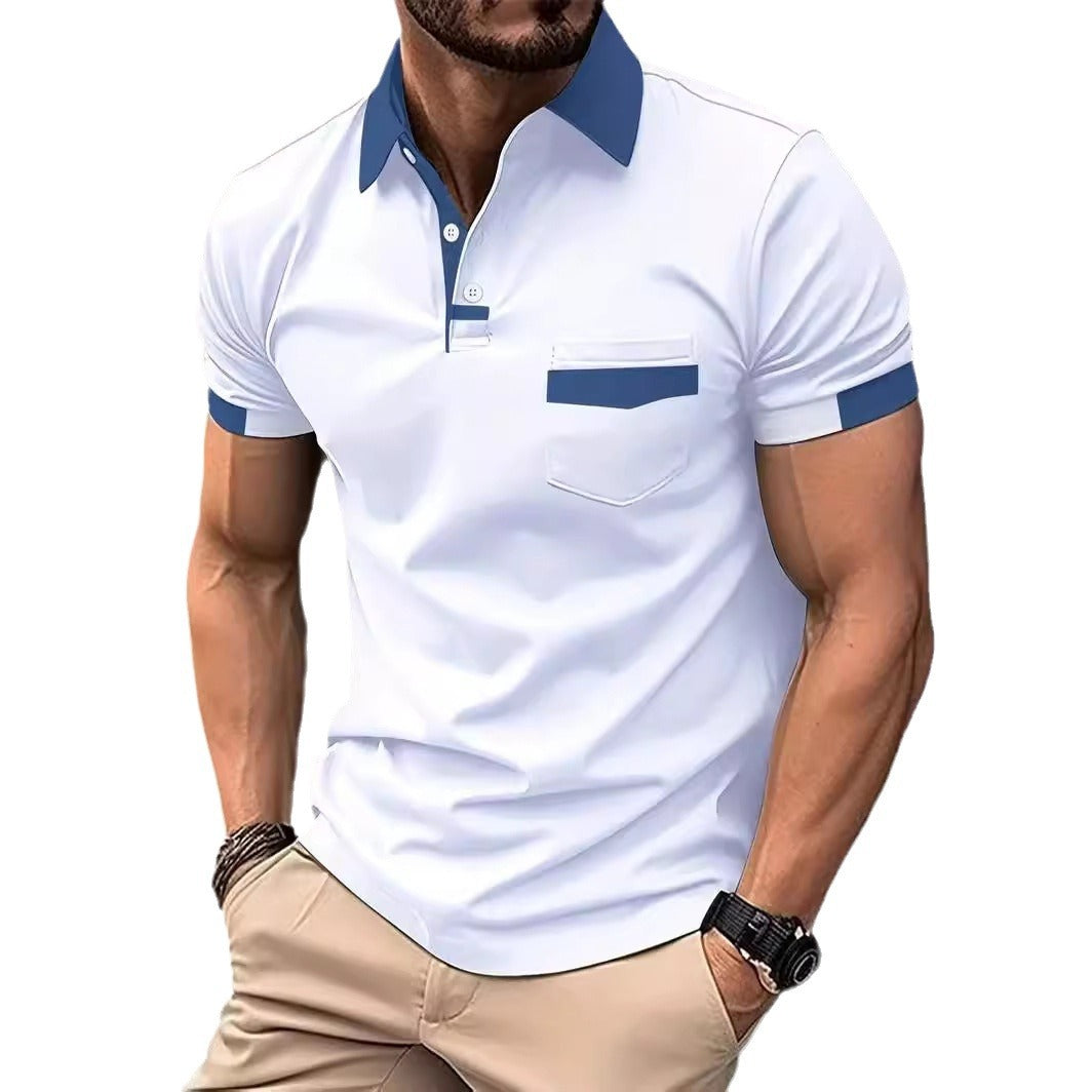 Herren modisches Polohemd mit Brusttasche und Kontrastkragen Echoarchiv