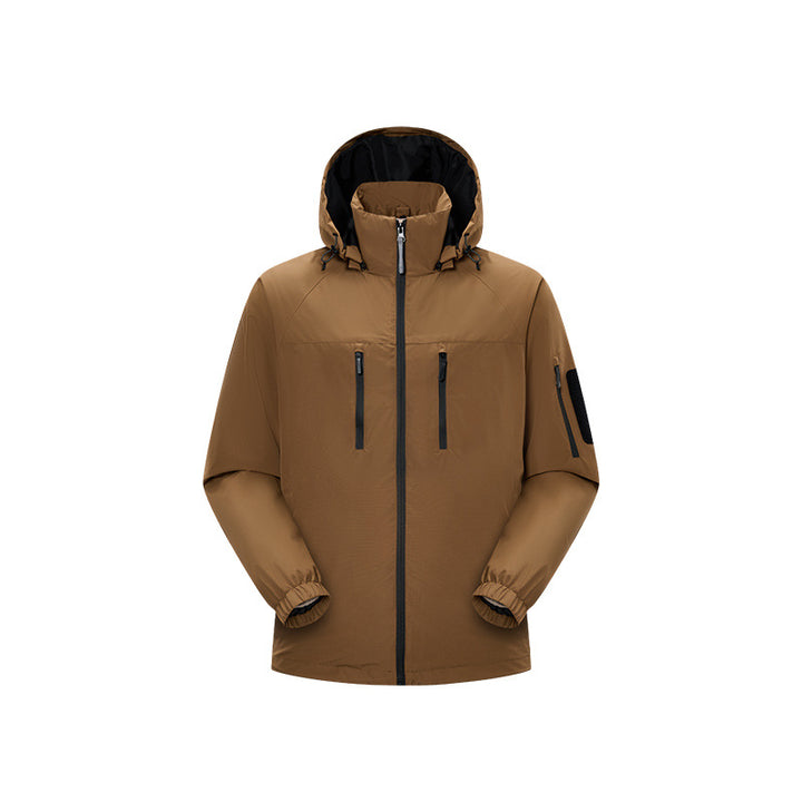 Herren Multifunktions-Shelljacke mit hoher Stehkragen-Kapuze, vertikalen Brusttaschen und Armtasche Echo Archiv