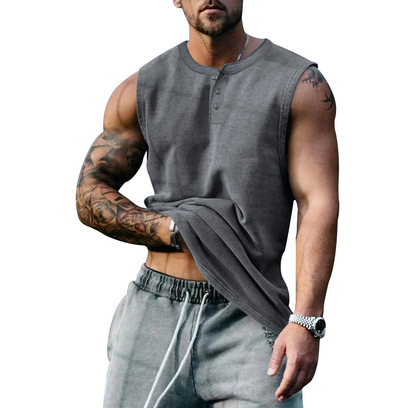 Herren ärmelloses Henley-Shirt mit Knopfleiste und weichem Baumwollmix Echoarchiv