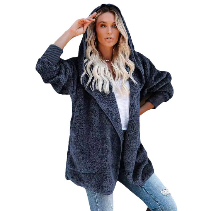 Damen Flauschige Kapuzenjacke mit Taschen und hohen Bündchen Echoarchiv
