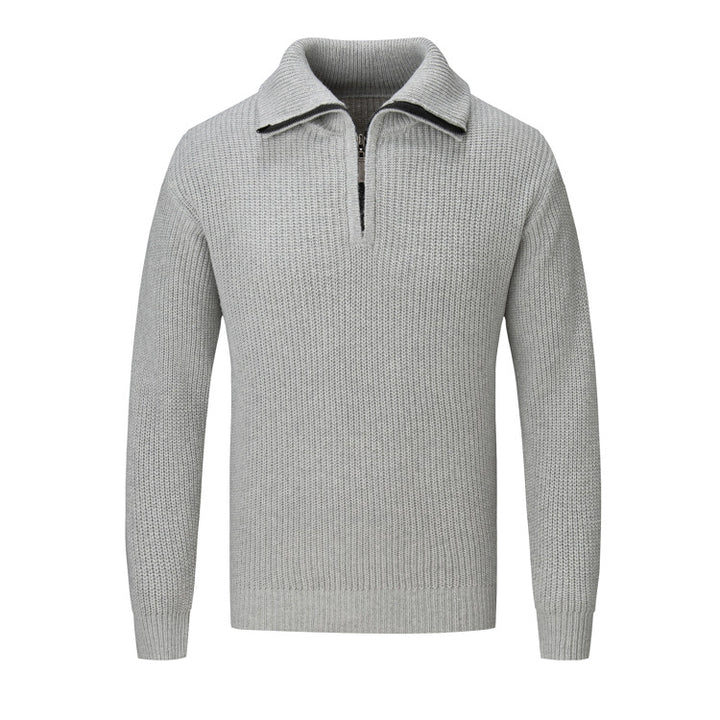 Herren Freizeitpullover mit halbem Reißverschluss und strukturiertem Strickmuster Echoarchiv