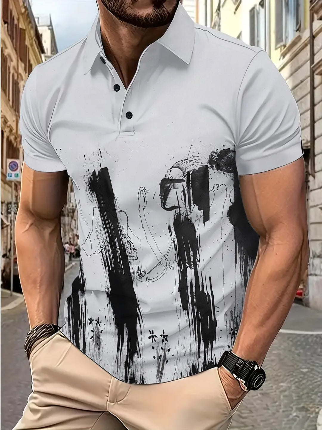 Herren Poloshirt mit kreativem Grafikdruck und sportlicher Passform Echoarchiv