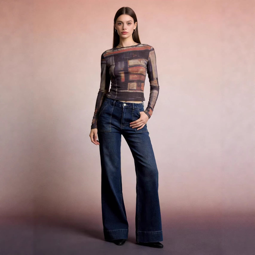 Damen High-Waist Weitbeinerhosen mit angesagtem Aufnäher Echo Archiv