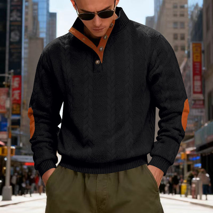 Herren gestrickter Pullover mit Kontrastdetails und modernem Knopfverschluss Echoarchiv