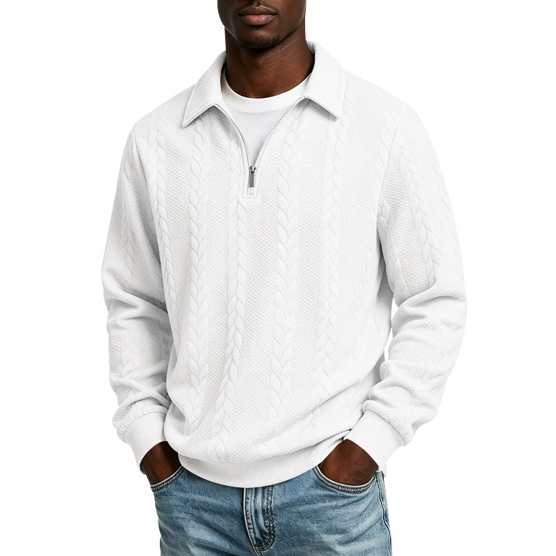 Herren Troyer-Strickpullover mit halbem Reißverschluss und Zopfmuster Echoarchiv