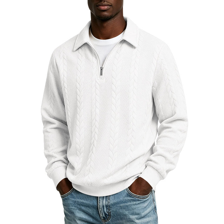 Herren Troyer-Strickpullover mit halbem Reißverschluss und Zopfmuster Echoarchiv