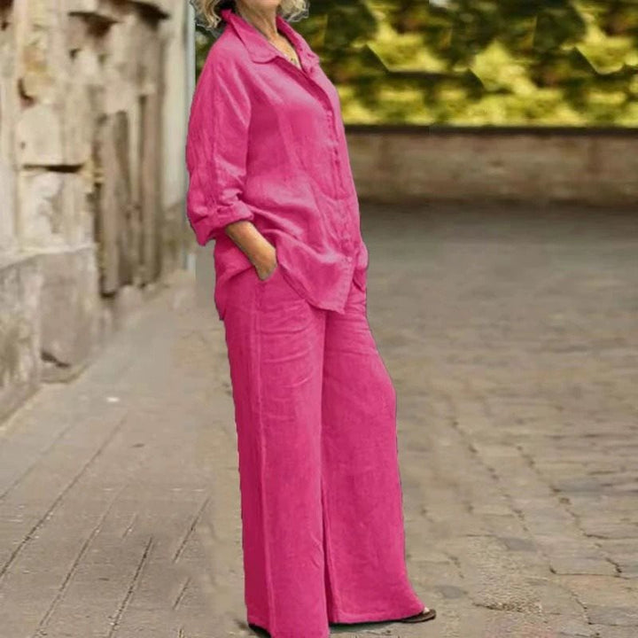 Damen Leichtes Leinen-Loungewear-Set mit Oversized-Hemd und weiter Palazzo-Hose Echo Archiv