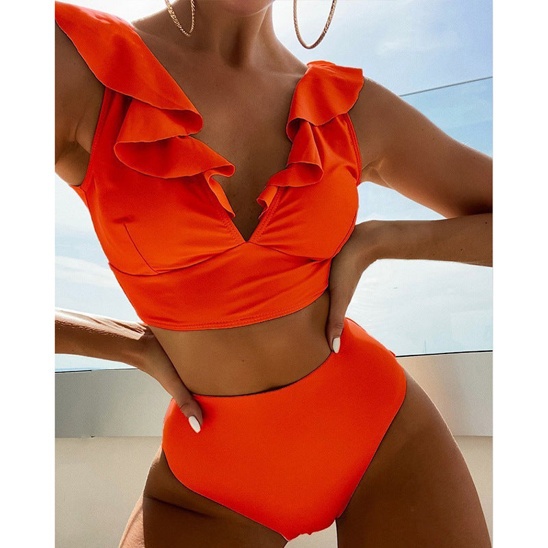 Damen Hoch tailliertes Bikini-Set mit voluminösen Rüschen Echo Archiv