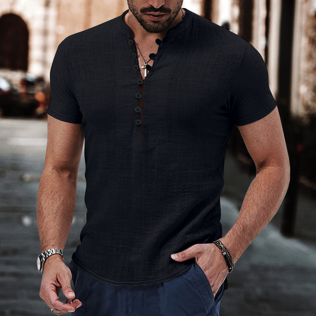 Herren Casual Kurzarm Strukturiertes Henley-Oberteil Echoarchiv