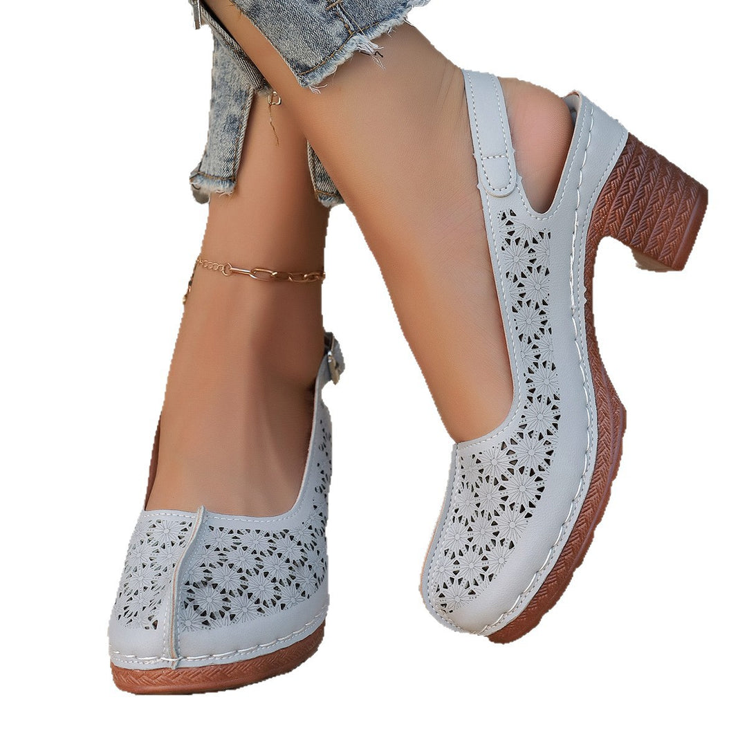 Damen  elegante Slingback-Pumps mit floralem Laser-Cut, gepolsterter Komfortinnensohle und stabilem Blockabsatz Echo Archiv