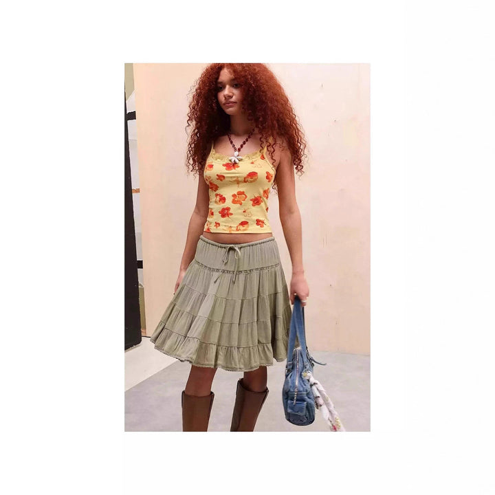 Damen florales Spaghetti-Top mit Spitzenrand Echo Archiv