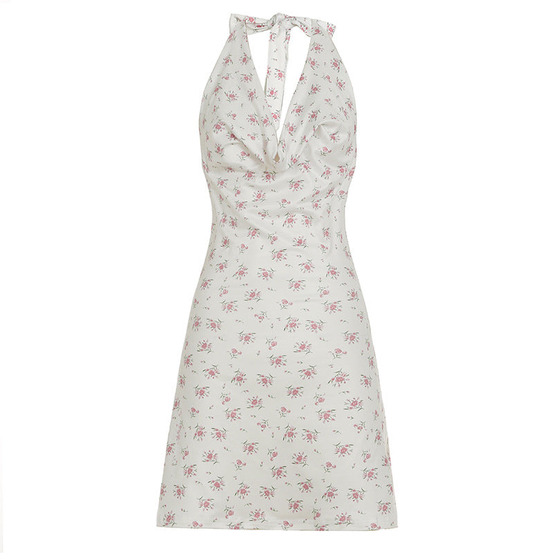 Damen luftiges Sommerkleid mit verspieltem Blumenmuster und tiefem V-Ausschnitt Echo Archiv