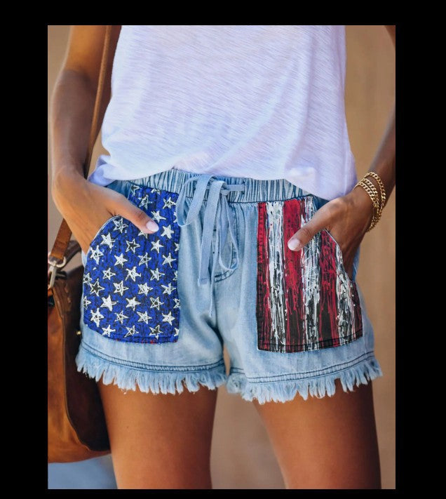 Damen Denim-Shorts mit kreativen Taschen Echo Archiv