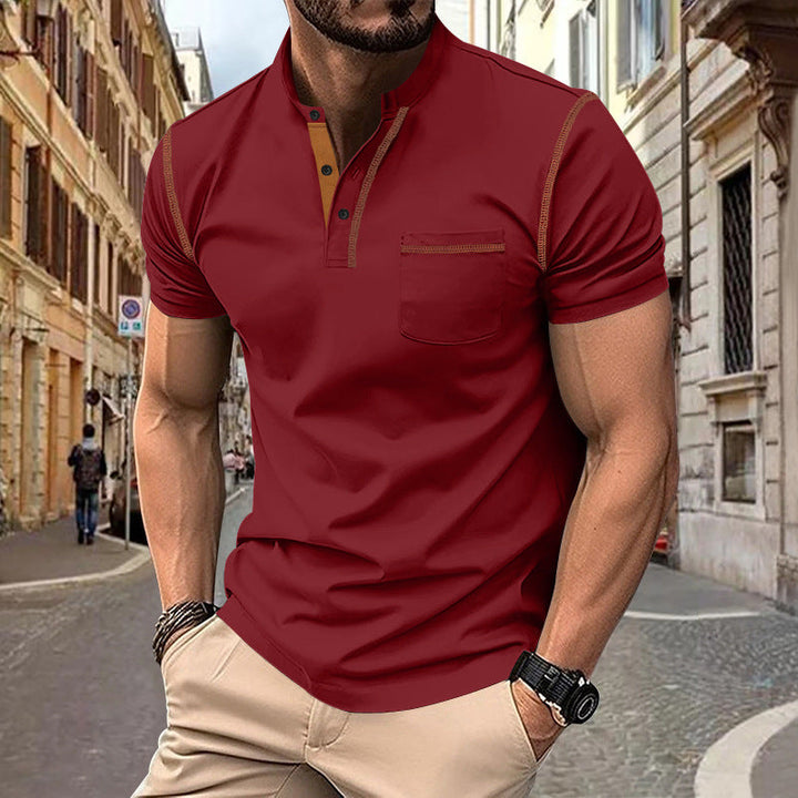 Herren shirt mit modernem Henley-Kragen und praktischen Brusttasche – Arvello