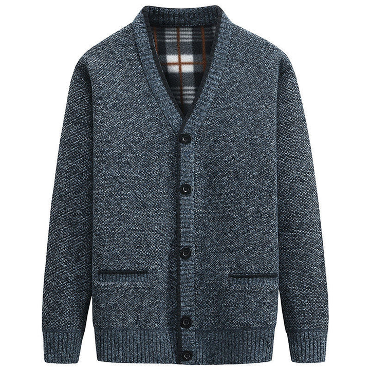 Herren Strickjacke mit kariertem Innenfutter und praktischen Taschen Echoarchiv