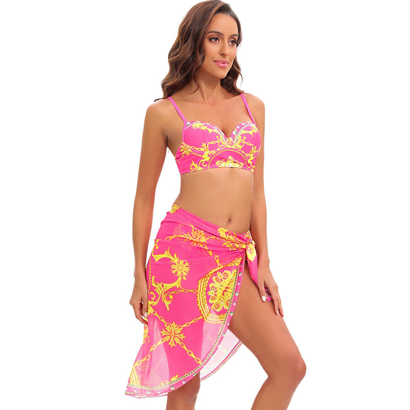 Damen Bikini-Set mit elegantem Mustermix und transparenter Strandtunika Echo Archiv