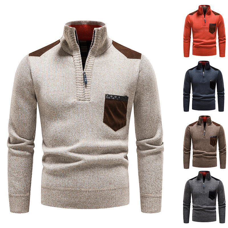 Herren Stehkragen Pullover mit Reißverschluss und kontrastierenden Details Echoarchiv