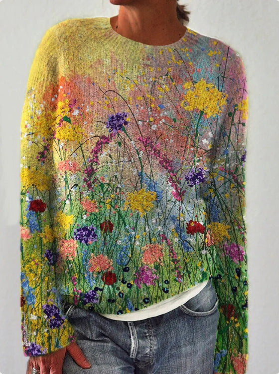 Echoarchiv | Gestrickter Damenpullover mit 3D-Blumenprint